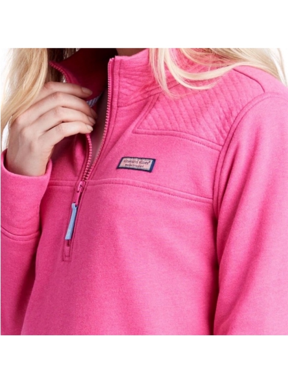 Vineyard Vines Hot Pink Quilted-Shoulder Half-Zip